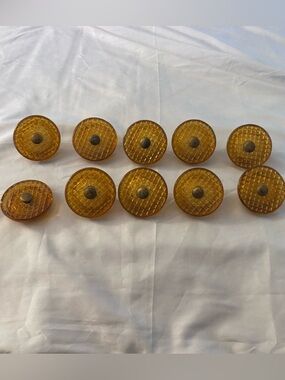 Art Deco Amber Sandwich Glass Drawer Pulls Knobs 10 Piece Vintage Criss Cross